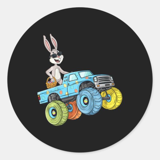 Sticker Rond Enfants Pâques Rabbit équitation Monster Camion Fu (Devant)