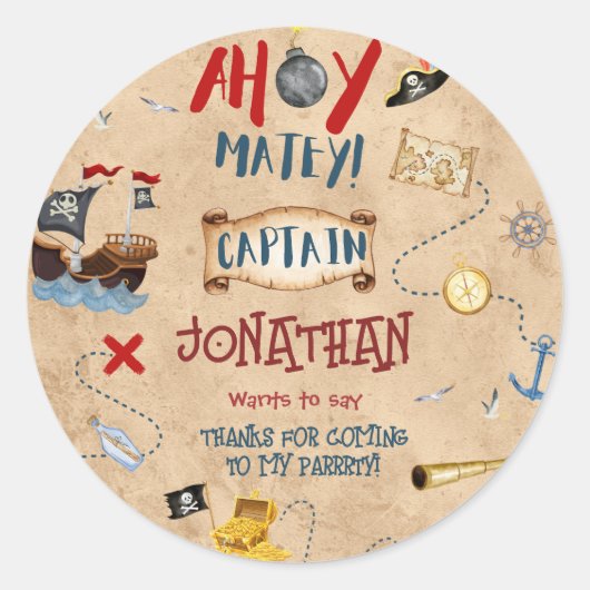 Sticker Rond Enfants pirate fête anniversaire merci (Devant)