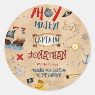 Sticker Rond Enfants pirate fête anniversaire merci