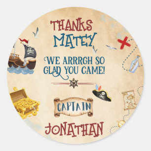 Sticker Rond Enfants pirate fête anniversaire Merci Favoriser