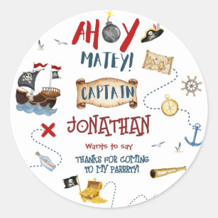 Sticker Rond Enfants pirate fête anniversaire Merci Favoriser