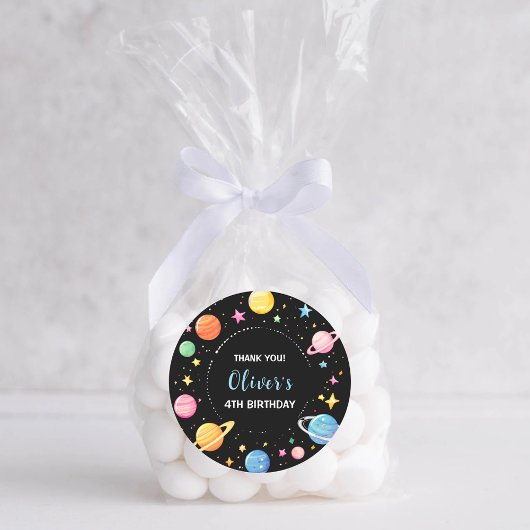 Sticker Rond Enfants Planètes spatiales et Étoiles Anniversaire