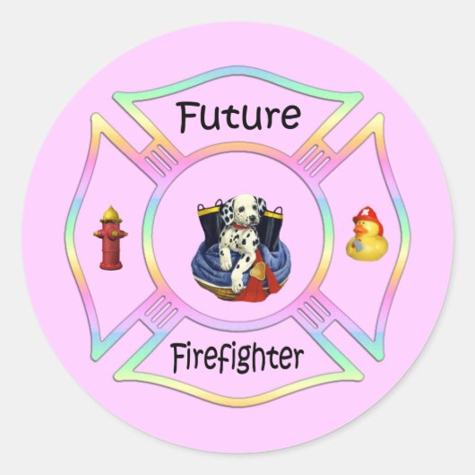 Sticker Rond Enfants pompiers (Devant)