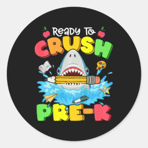 Sticker Rond Enfants Prêts À Écraser Le Requin Pré-K Retour À L