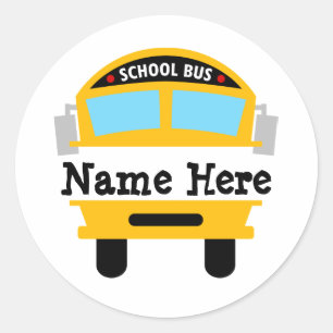 Sticker Rond Enfants Retour à l'école Bus Personnaliser le nom