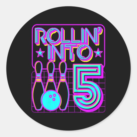 Sticker Rond Enfants Rollin In 5 Bowling Bowler 5e Anniversaire (Devant)