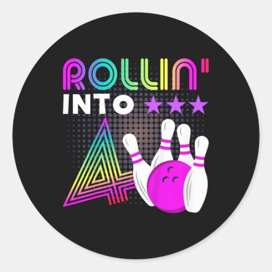 Sticker Rond Enfants Rollin Into 4 Bowling Anniversaire fête 4e (Devant)