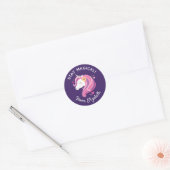 Sticker Rond Enfants Rose Unicorne Visage Valentines Jour Class (Enveloppe)