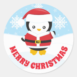 Sticker Rond Enfants Santa Claus tenue Penguin Joyeux Noël