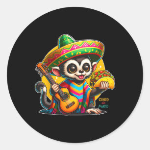 Sticker Rond Enfants Singe Mexicain Avec Sombrero Et Poncho Cin