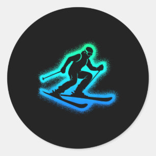 Sticker Rond Enfants skieurs hommes garçons ski