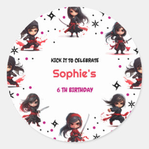 Sticker Rond Enfants style Ninja fille anniversaire