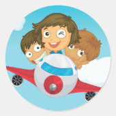 Sticker Rond Enfants Sur Un Avion (Devant)