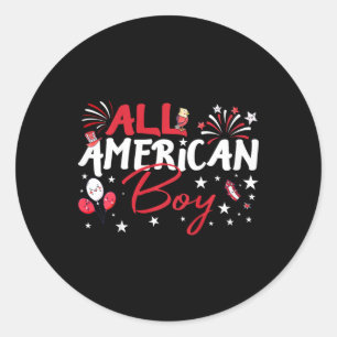 Sticker Rond Enfants Tous Américain Garçon Pour Fête De L'Indép