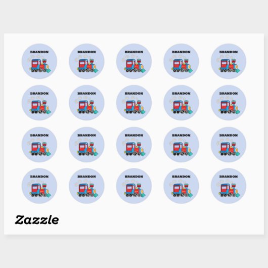 Sticker Rond Enfants Train Boys Blue Custom Name (Feuille)