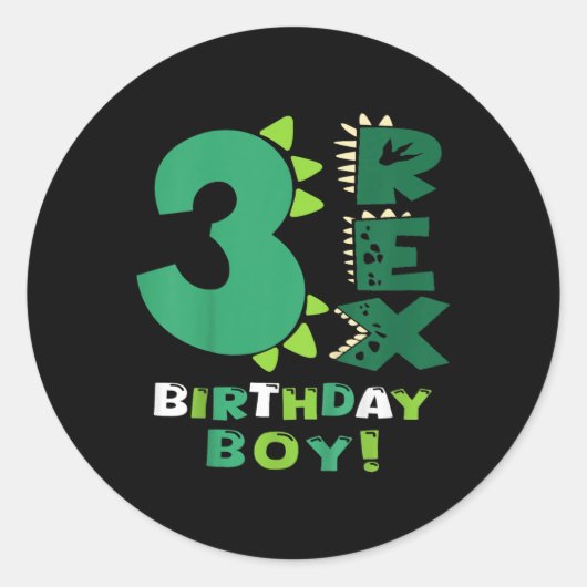 Sticker Rond Enfants Trois Rex Anniversaire Garçon 3e Anniversa (Devant)