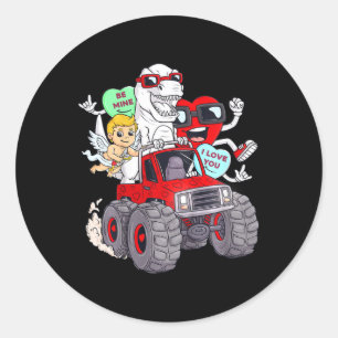 Sticker Rond Enfants Valentines Jour Coeurs T Rex Cupid Monster