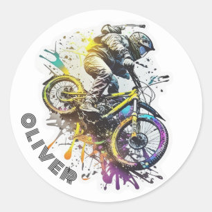 Sticker Rond Enfants Vélo BMX. Racing extrême aventure garçon