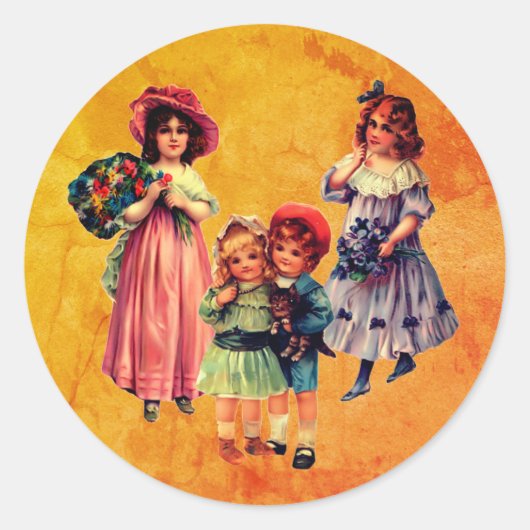 Sticker Rond Enfants victoriens Art Vintage (Devant)