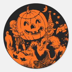 Sticker Rond Enfants vintages et Jack O'Lantern de partie de