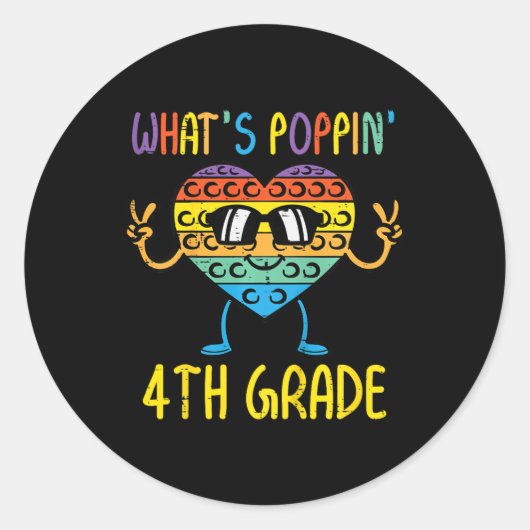 Sticker Rond Enfants Whats Poppin 4e grade Heart Fidget Pop It  (Devant)