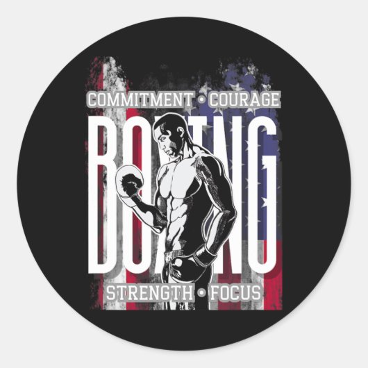 Sticker Rond Engagement Boxe Courage Force Concentration (Devant)