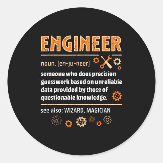 Sticker Rond Engineer Definition Funny Engineering Nerdy Scienc (Devant)