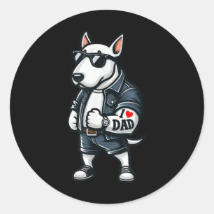Sticker Rond English Bull Terrier I Love Papa Funny Chien Tatto