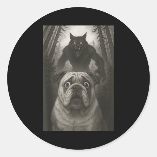 Sticker Rond English Bulldog Selfie With Werewolf Funny  (Devant)