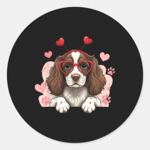 Sticker Rond English Springer Spaniel Headbynd Saint-Valentin F