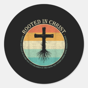 Sticker Rond Enraciné Dans le Christ, Jésus Croix foi chrétienn