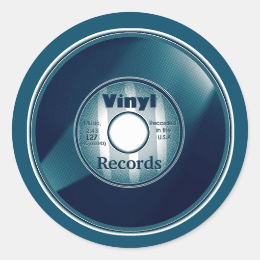 Sticker Rond Enregistrement VINYL 45 tr/min, Bleu (Devant)