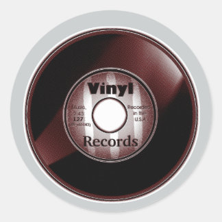 Sticker Rond Enregistrement VINYL 45 tr/min, rouge/blanc