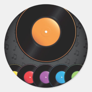 Sticker Rond Enregistrements De Tourne-disque Dans Des Couleurs