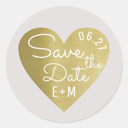 Sticker Rond enregistrer la date amour mariage faux or (Devant)