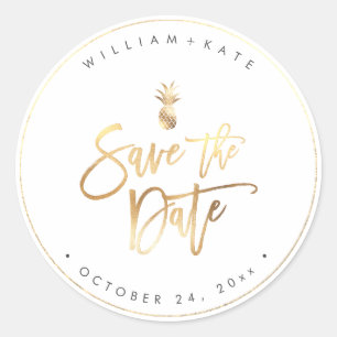 Sticker Rond Enregistrer la date, Ananas Faux Gold