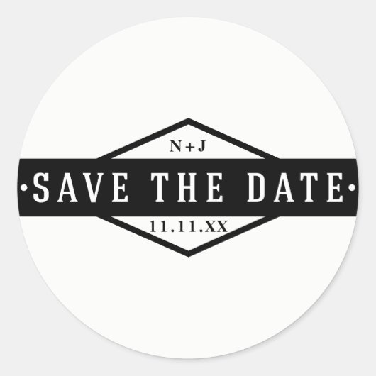 Sticker Rond ENREGISTRER LA DATE Black & White Modern Rustic Cu (Devant)