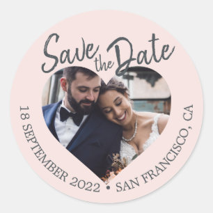 Sticker Rond Enregistrer la date Coeur Photo Pastel rose