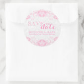 Sticker Rond Enregistrer la date Damas blanches et dentelle ros (Sac)