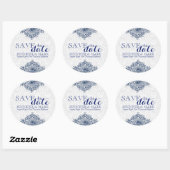 Sticker Rond Enregistrer la date Damas blanches et ornement en  (Feuille)