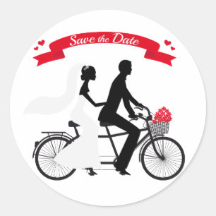 Sticker Rond Enregistrer la date, faire-part de mariage tandem 