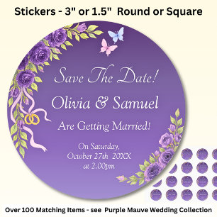 Sticker Rond Enregistrer La Date - Fleurs De Mauve Violet & Bla