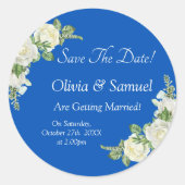 Sticker Rond Enregistrer La Date - Mariage Cobalt Blue & White  (Devant)