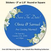 Sticker Rond Enregistrer La Date - Mariage Cobalt Blue & White