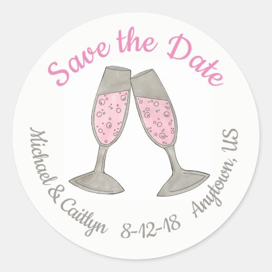 Sticker Rond Enregistrer la date Mariage de toast de Champagne (Devant)