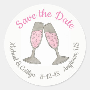 Sticker Rond Enregistrer la date Mariage de toast de Champagne 