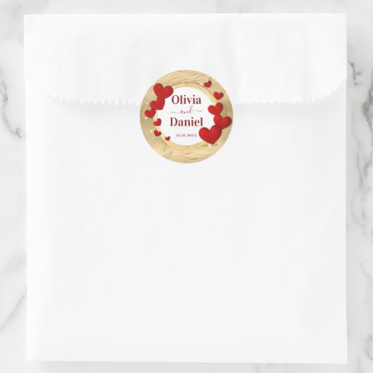 Sticker Rond Enregistrer la date, Mariage personnalisé Coeurs r (Sac)