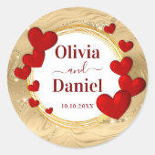 Sticker Rond Enregistrer la date, Mariage personnalisé Coeurs r (Devant)