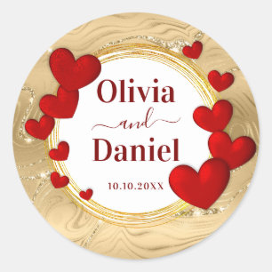 Sticker Rond Enregistrer la date, Mariage personnalisé Coeurs r