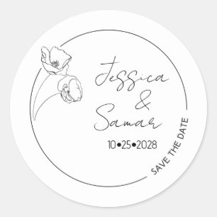 Sticker Rond Enregistrer La Date Minimaliste Mariage Poppy